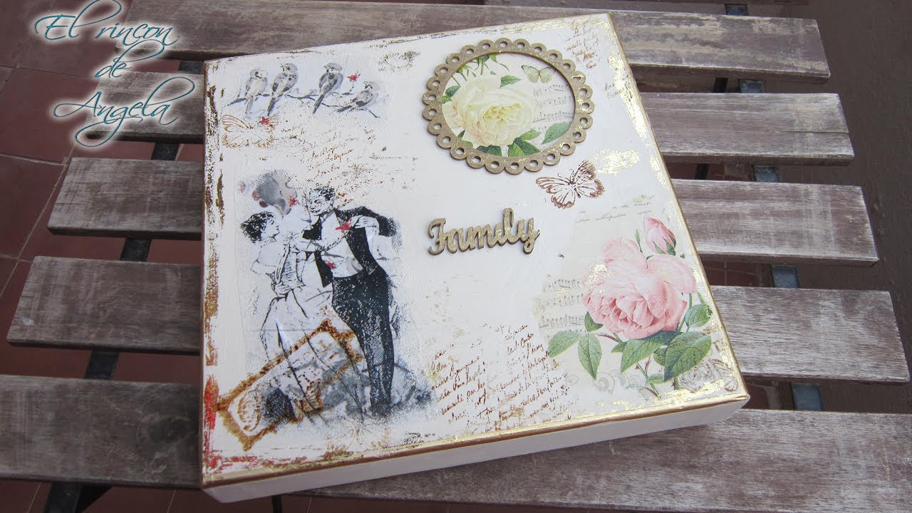 Decoupage y foil para reciclar una caja de cartón - Estilo shabby chic