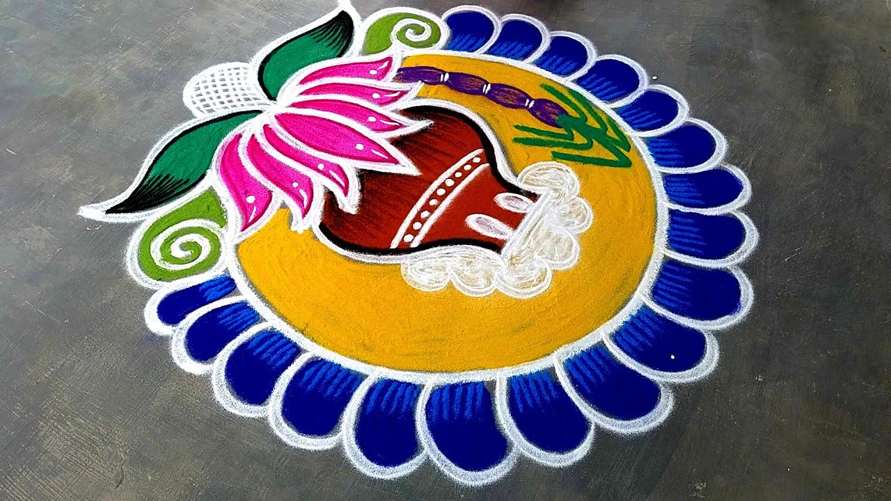 Easy pongal kolam🌹bhogi kundala muggulu with colours🌹pongal rangoli designs 2025 simple🌹Supe rangoli
