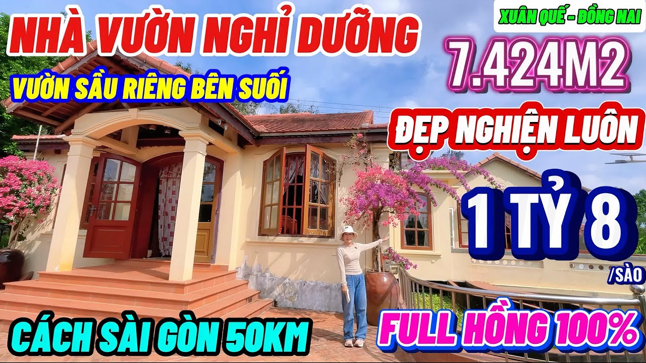 Nhà đất Đồng Nai, Nhà vườn sầu riêng ôm suối nghỉ dưỡng đẹp như ở Đà Lạt tại Đồng Nai phủ hồng 100%
