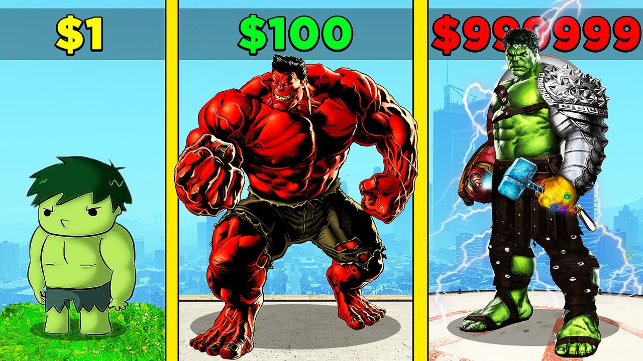 $1 HULK vs $1,000,000,000 HULK in GTA 5 with BOB & CHOP