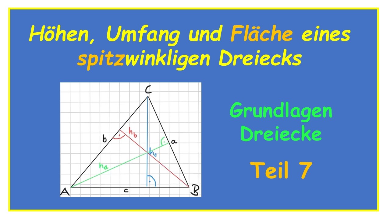Spitzwinkliges Dreieck: Höhen einzeichnen, Fläche und Umfang bestimmen - Grundlagen Dreiecke Teil 7