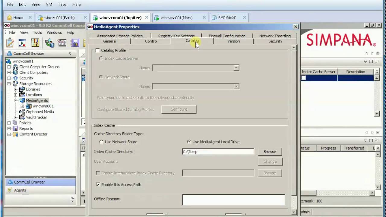 CommVault Index Cache Move or Refresh