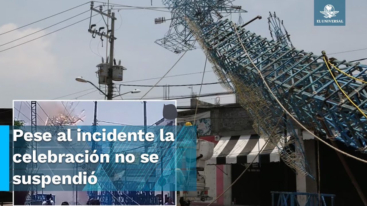 Se incendia castillo de pirotecnia tras caer sobre cables de alta tensión en Tláhuac