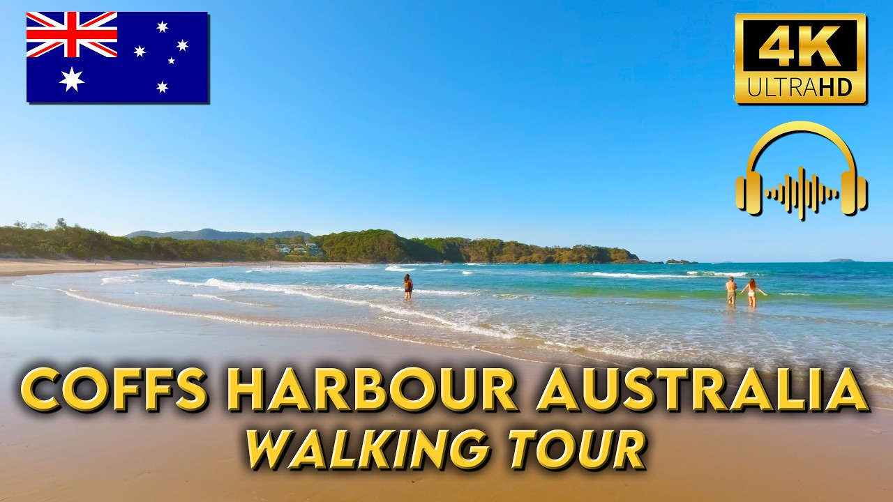 WALKING AROUND COFFS HARBOUR AUSTRALIA | Beaches & Cliffs | 4K UHD Video Walk | Binaural Audio