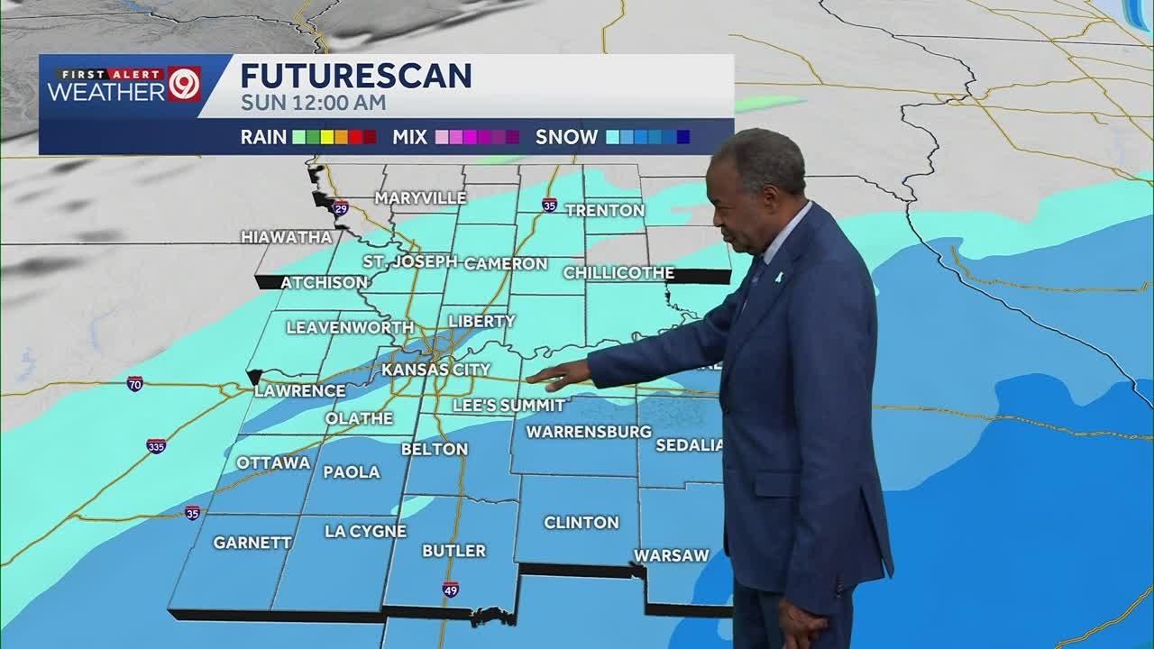Bands of snow will move out of the Kansas City area early Sunday morning