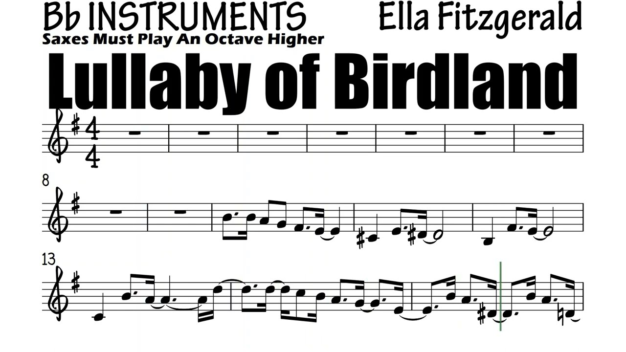Lullaby of Birdland Bb Instruments Sheet Music Backing Track Play Along Partitura