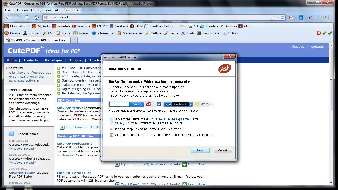 Saving a GnuCash report as PDF on a PC and Installing CutePDF Writer