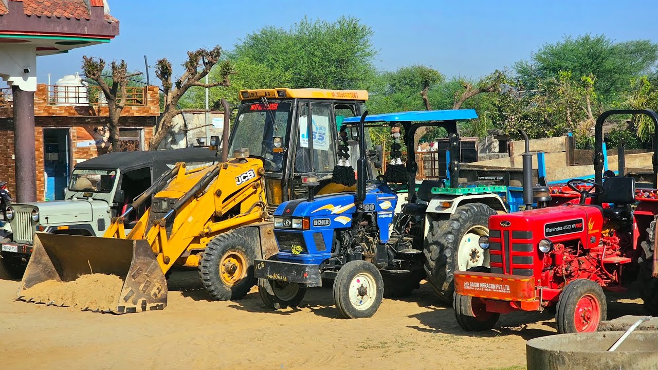 Jcb 3dx Eco Excellence Backhoe Machine Loading Mud in Eicher and Mahindra Tractor Trolley IJcb gadi