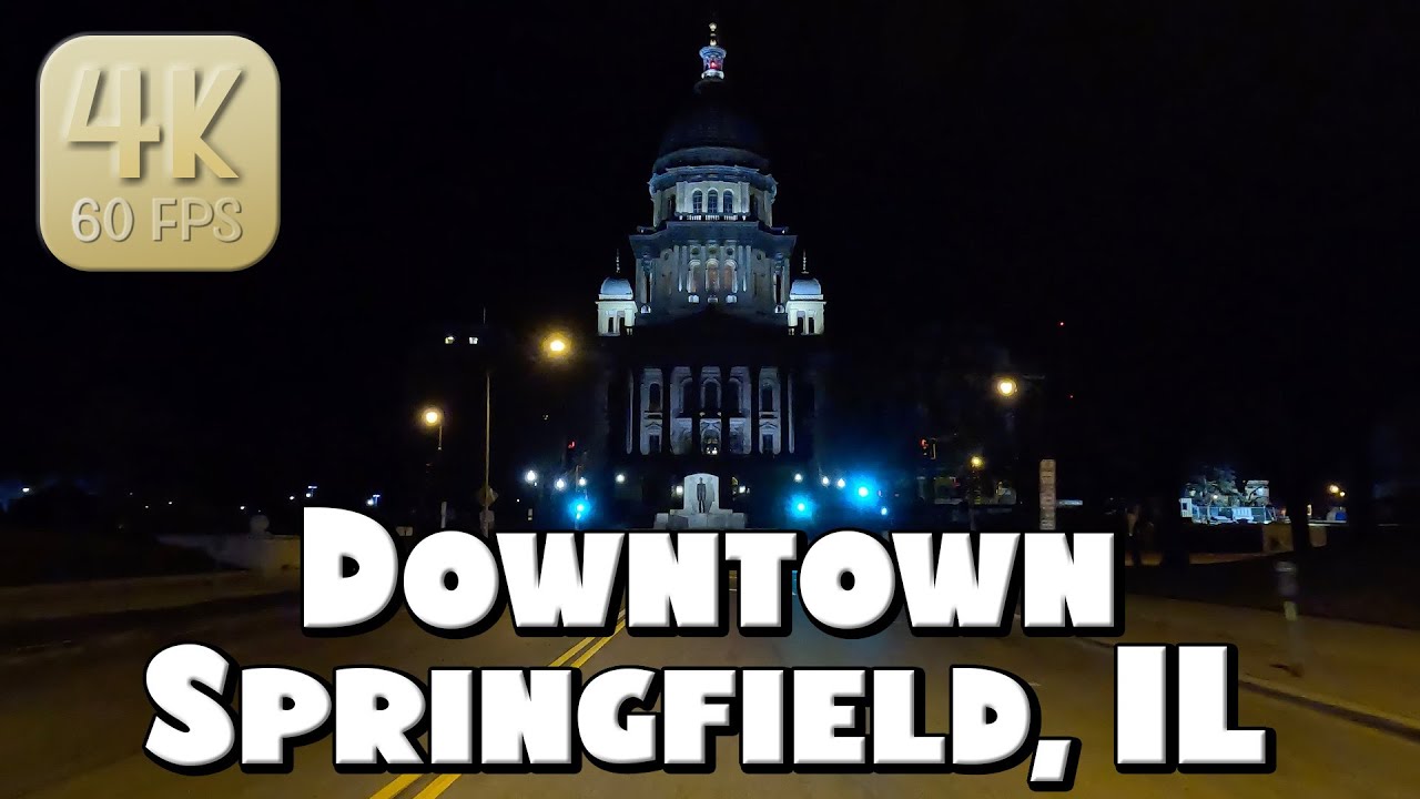 Driving Around Downtown Springfield, Illinois at Night in 4k Video