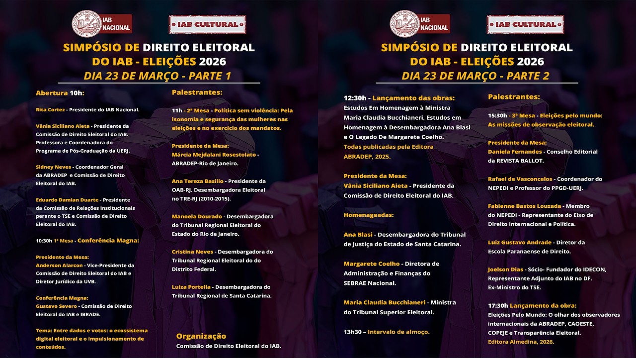 Simp&oacute;sio de Direito Eleitoral do IAB &ndash; Elei&ccedil;&otilde;es 2026 - 1&ordm; dia