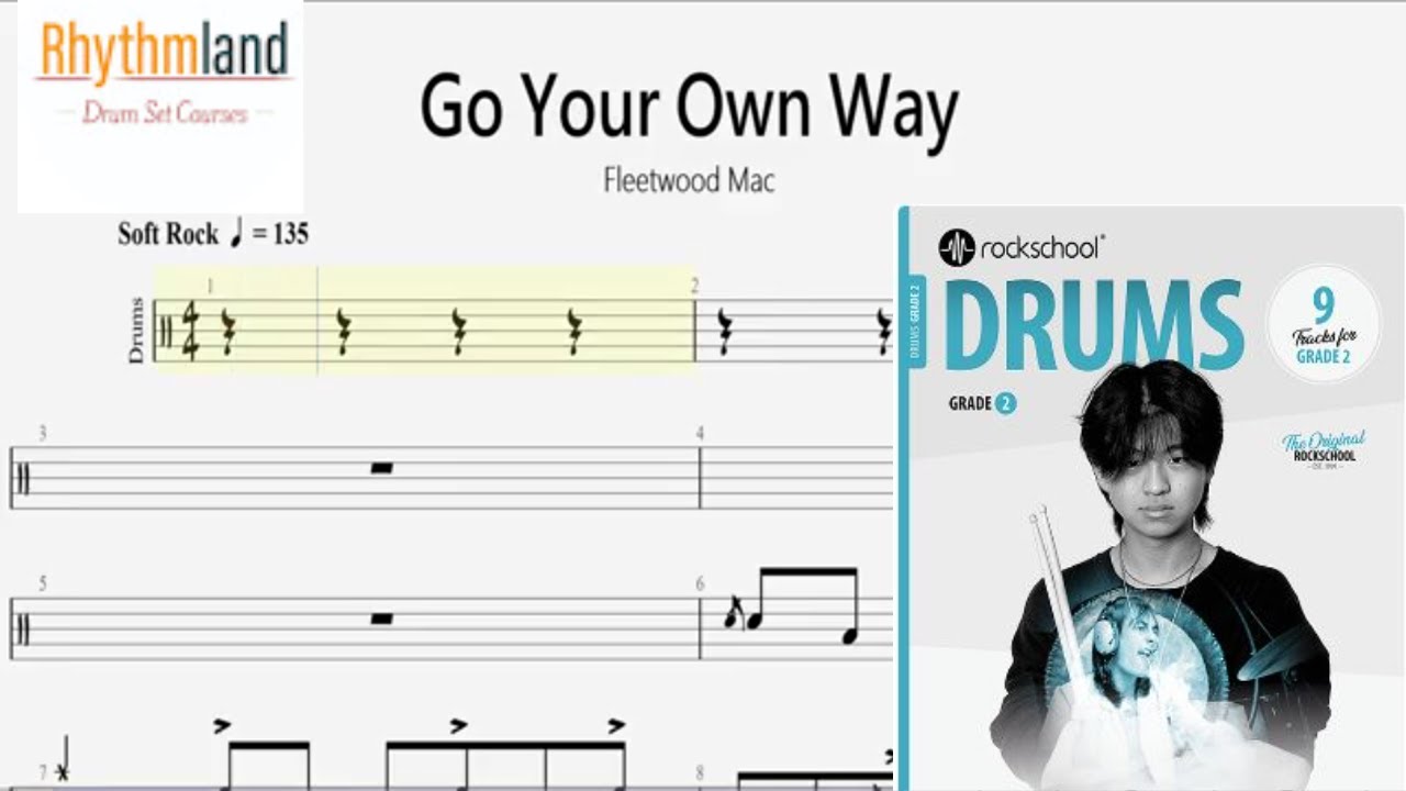 'Go Your Own Way'  - Rockschool Grade 2 Drum Score | Full Play-Along + Notation (2024)
