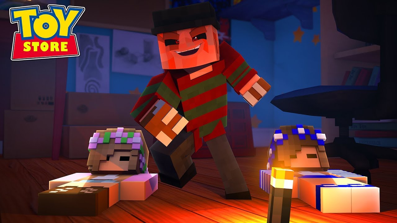 FREDDY KRUGER SNEAKS INTO OUR DREAMS AND MAKES THEM NIGHTMARES!!! Minecraft TOY STORE w/Little Kelly