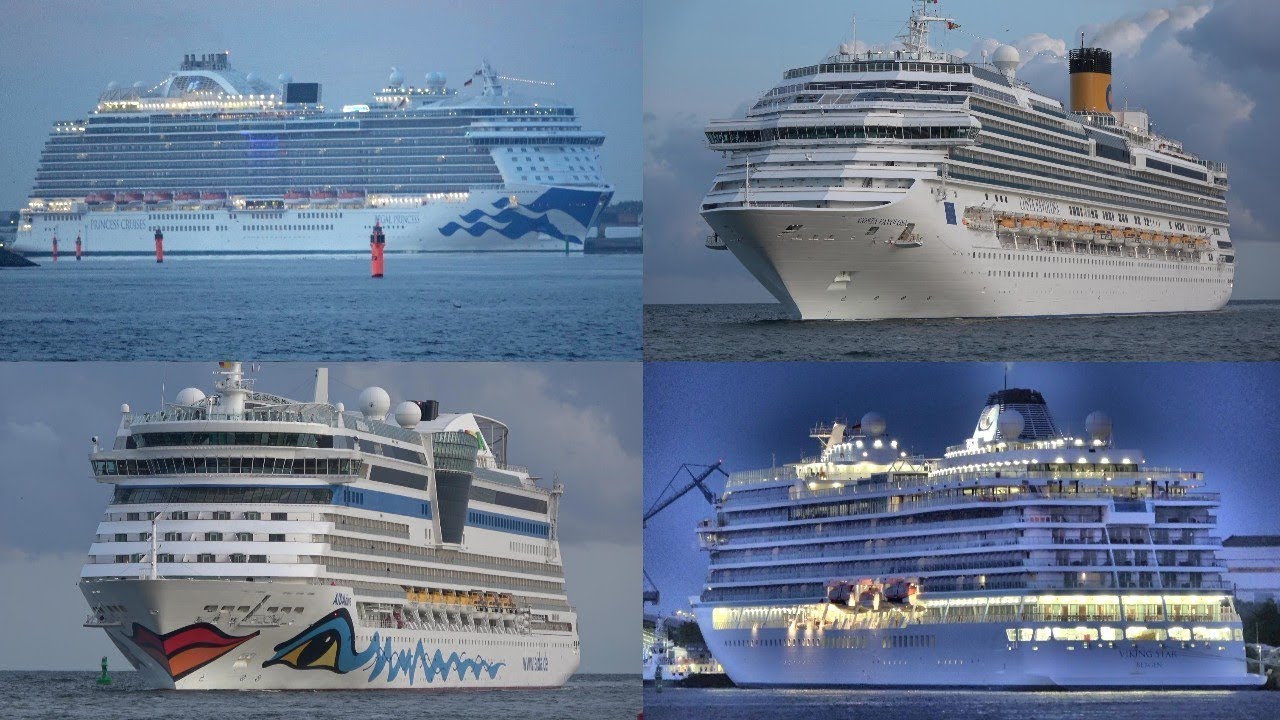 4 cruise ships arrive Warnemünde, Germany |4K