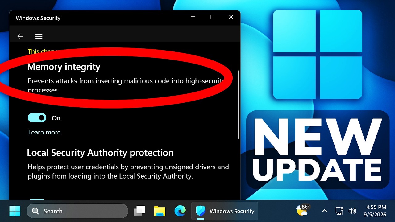 Новое обновление Windows 11 за октябрь 2026 года автоматически включает целостность памяти &mdash; упад...
