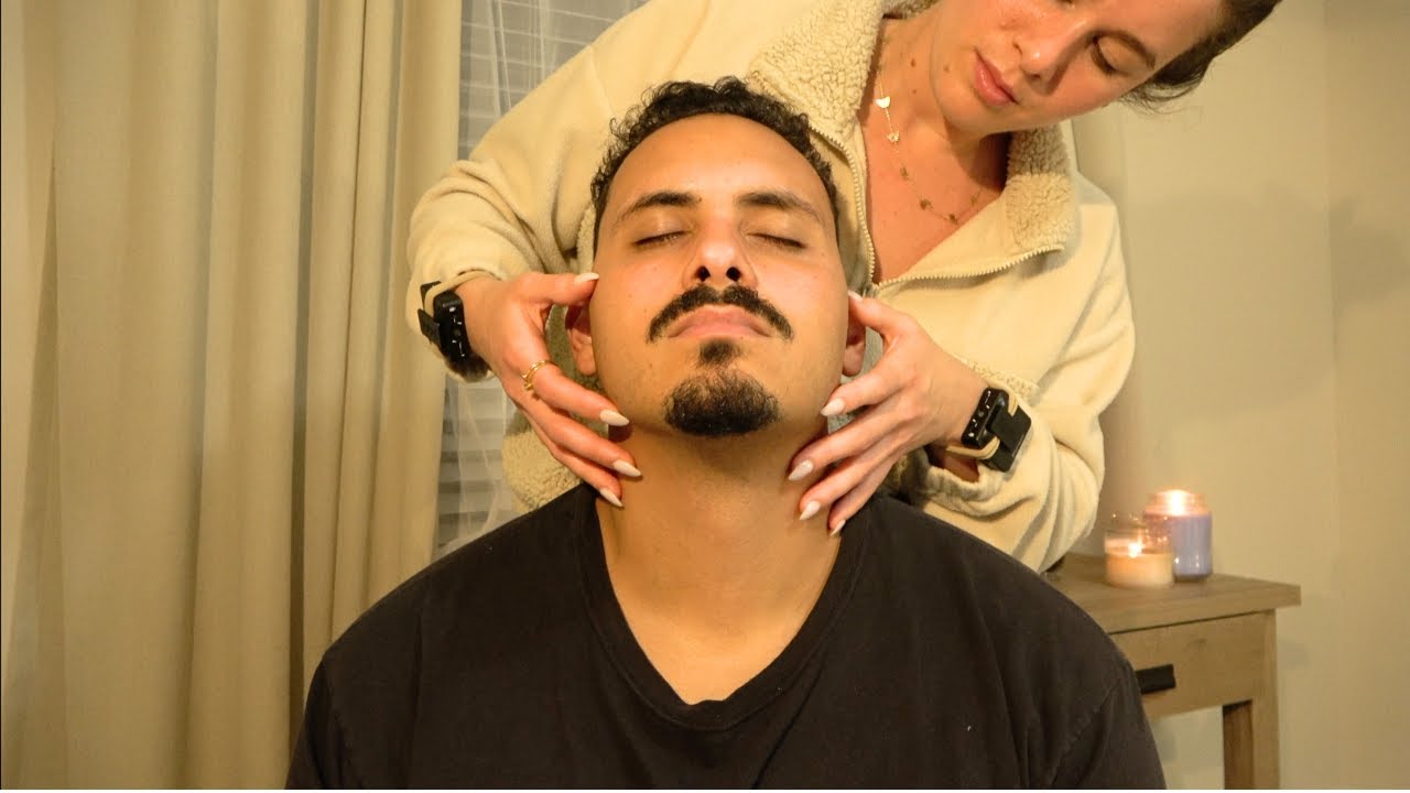 soft neck scratches & hair play ASMR treatment (brushing sounds + low whispers)