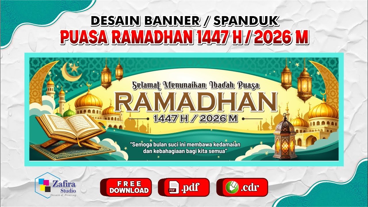 Desain Banner Ramadhan 1447 H / 2026 M - Zafira Studio - Grapich Design (FREE DOWNLOAD CDR)