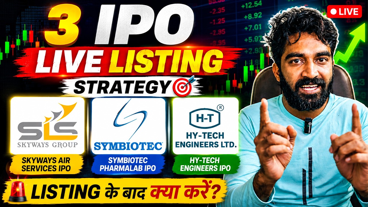 LIVE 3 IPO Listing Today 🚀| Skyways IPO, Symbiotec IPO, Hy-Tech IPO Listing Strategy | Hold or Sell?