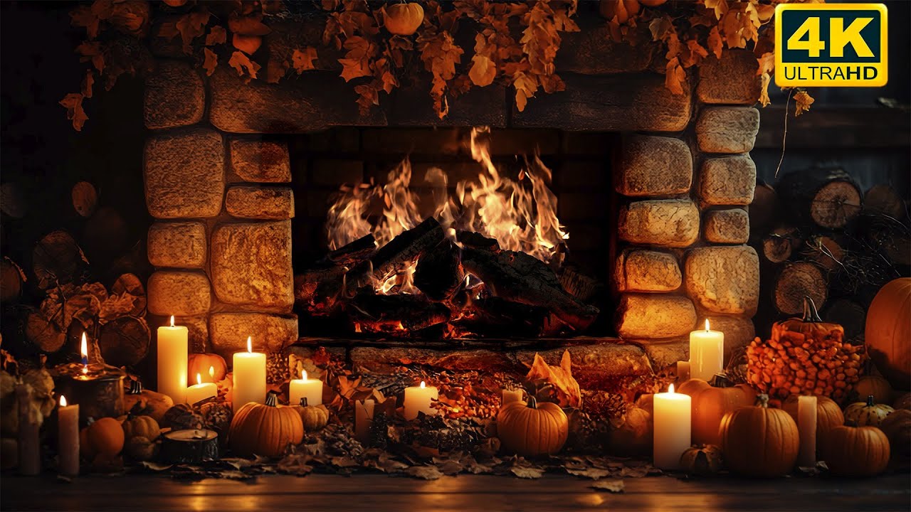 🔥 Calm Autumn Evening (4K) 🍂 Flickering Fire & Warm Seasonal Decor [No Music]