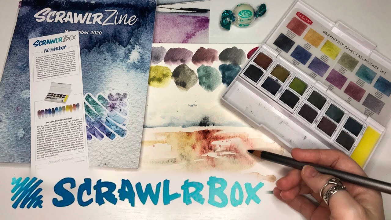 Распаковка scrawlrbox за ноябрь 2020/ Derwent graphitint pan set