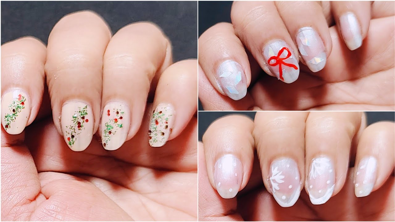 3 Easy pinterest inspired Christmas Nails|Christmas Nails At home #christmasnailart 