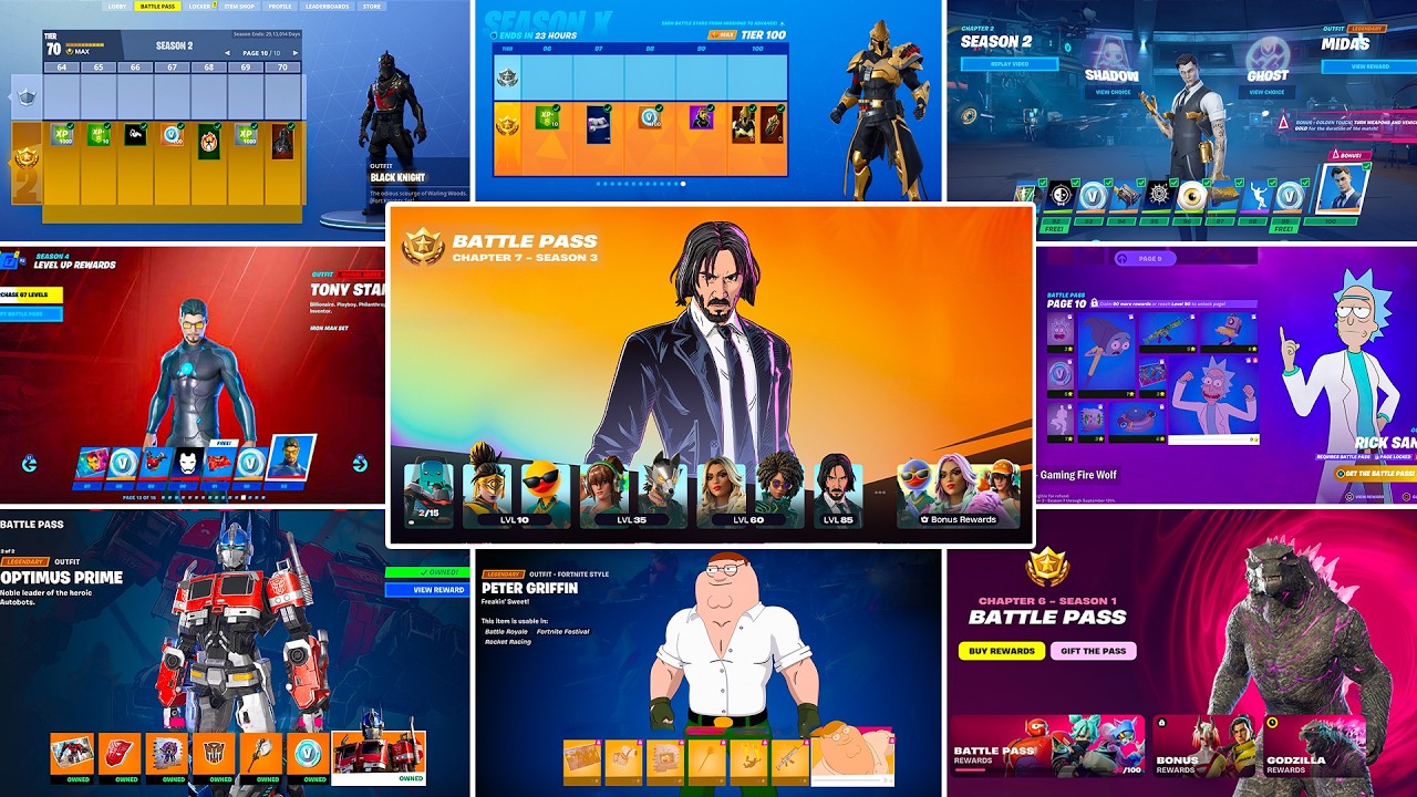 Evolution of Fortnite Battle Pass (Chapter 1 Season 2 - Chapter 7 Season 1)