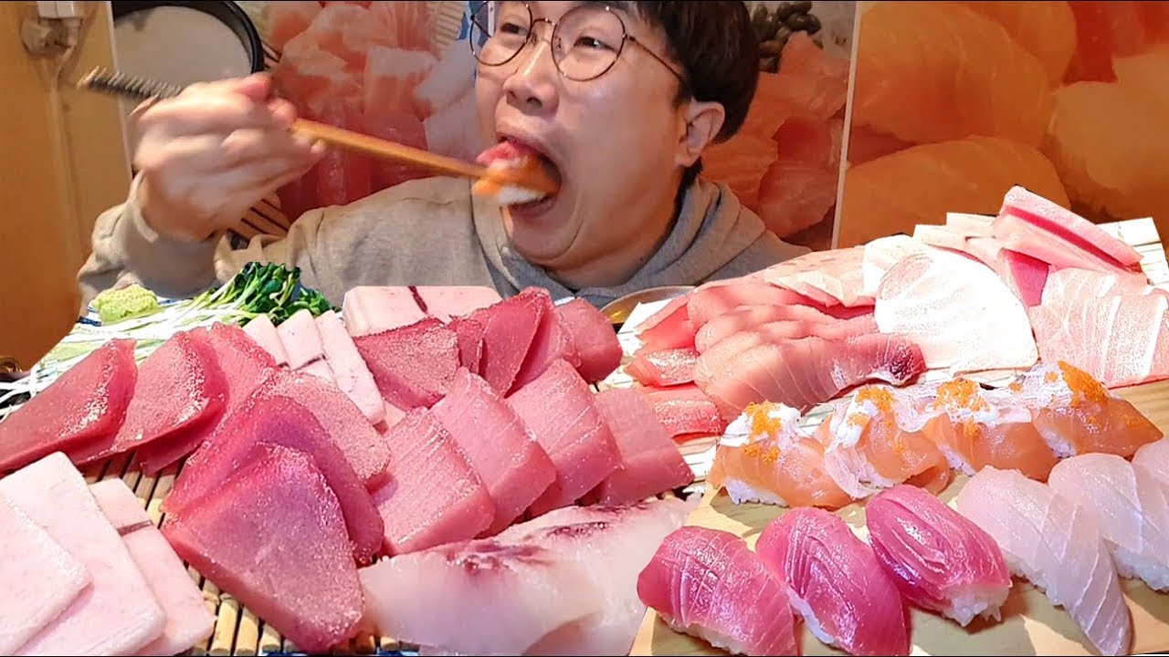 참치회 3종 무한리필 만오천원!! 연어참치초밥 또묵자!! raw tuna mukbang 야식이 먹방