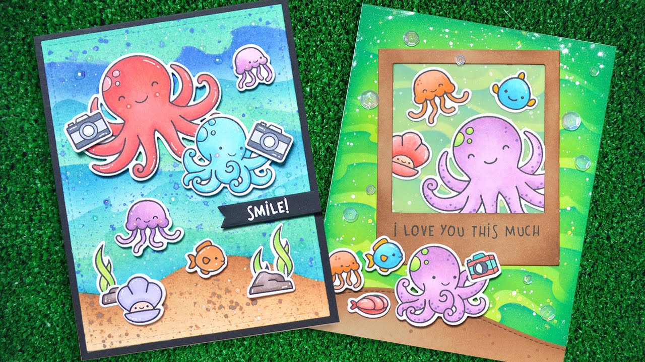 Ocean Shell-fie and Ocean Wave Stencils + 2 cards from start to finish