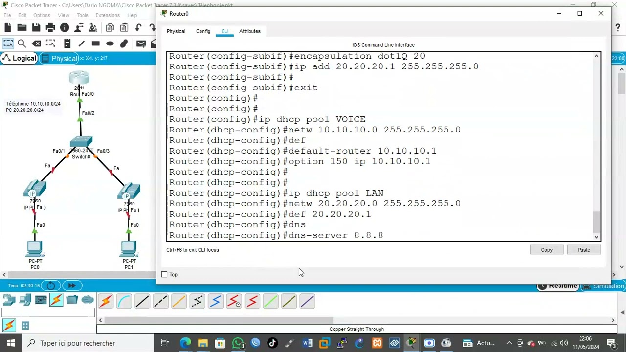 Configuration téléphone avec deux réseaux différents.