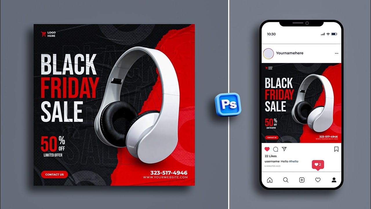 Modern Headphone Social Media Post Design in Photoshop cc | Photoshop Tutorial