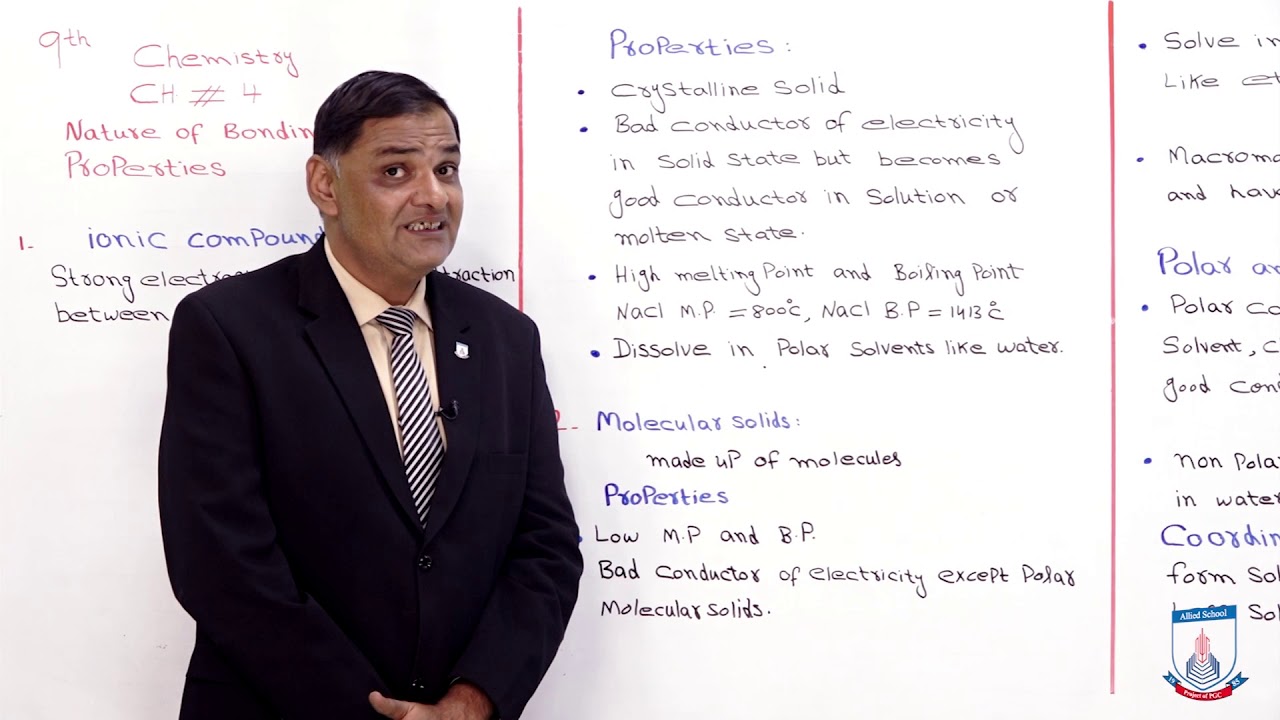 Class 9 - Chemistry - Chapter 4 - Lecture 5 - Nature of Bonding and Properties - Allied Schools