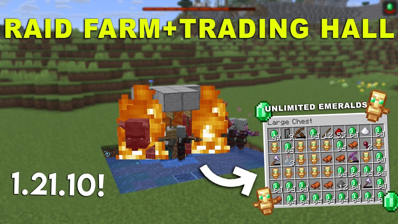 NEW UPDATED Minecraft 1.21.10 RAID FARM With TRADING HALL Tutorial