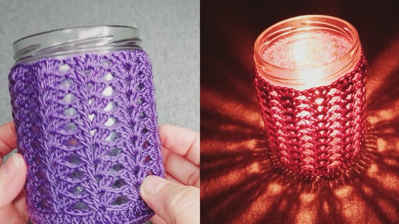 إعادة تدوير مرطبان / كروشيه غطاء مرطبان وتحويله إلى حامل شموع easy recycling glass jar with crochet