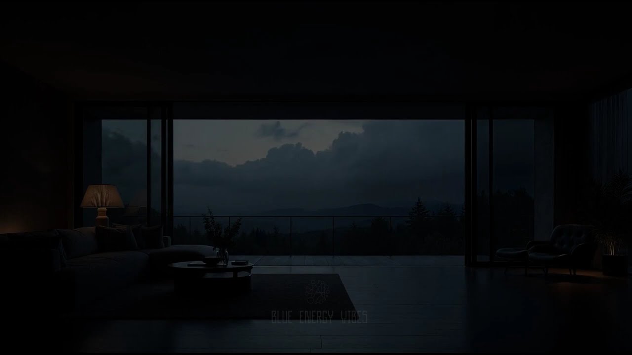 Gentle Rain in a Modern Living Room for Deep Sleep