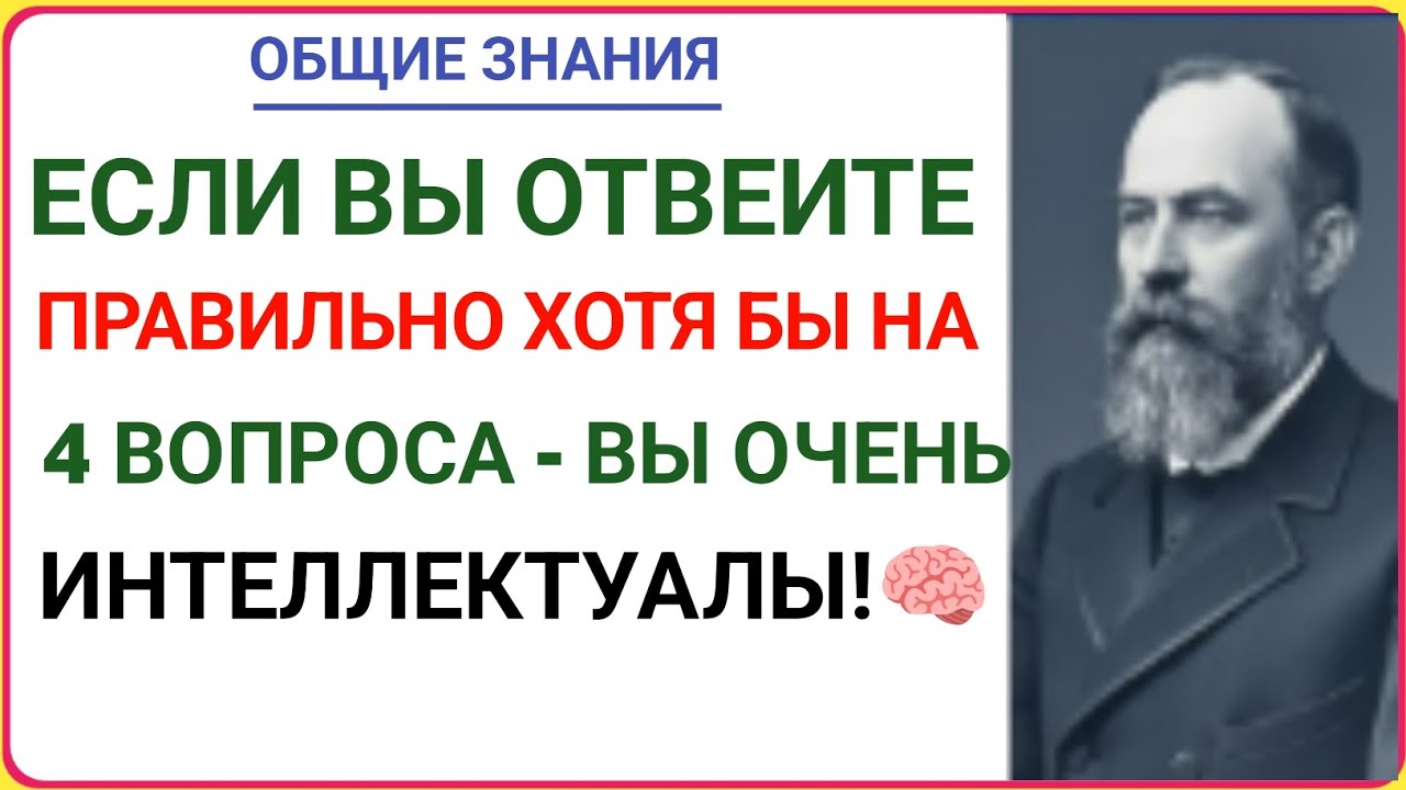 ЕСЛИ ВЫ ОТВЕТИТЕ ПРАВИЛЬНО ХОТЯ БЫ НА 4 ВОПРОСА — ВЫ ОЧЕНЬ ИНТЕЛЛЕКТУАЛЫ! 🧠🔥