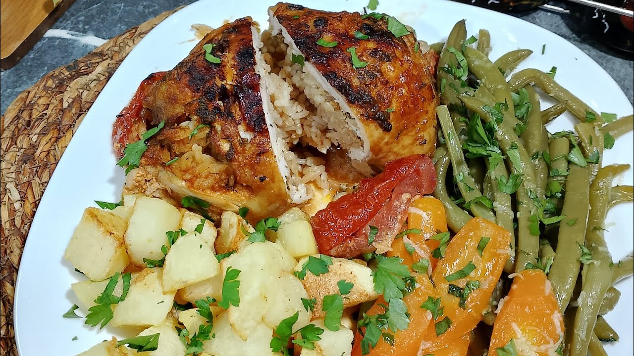 Cuisses de poulet farci accompagné avec des légumes 