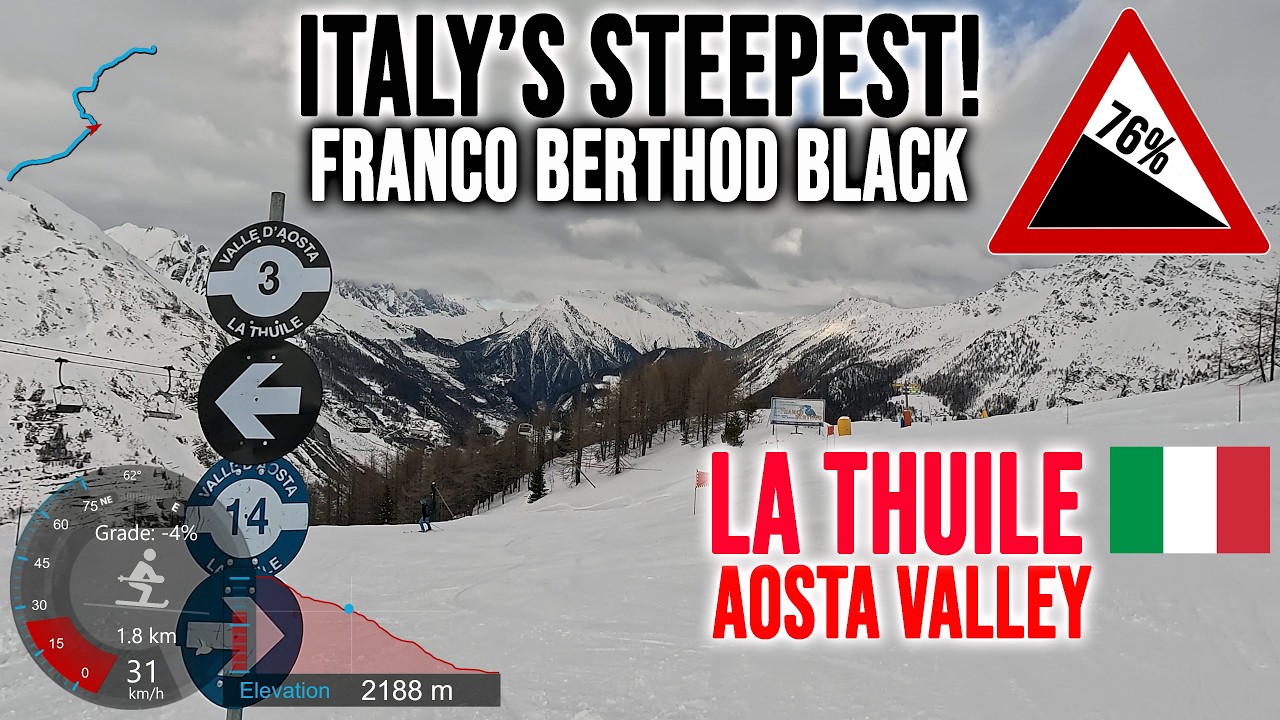[4K] Skiing La Thuile, Italy's Steepest! 76% Franco Berthod Black, Aosta Valley Italy, GoPro HERO13