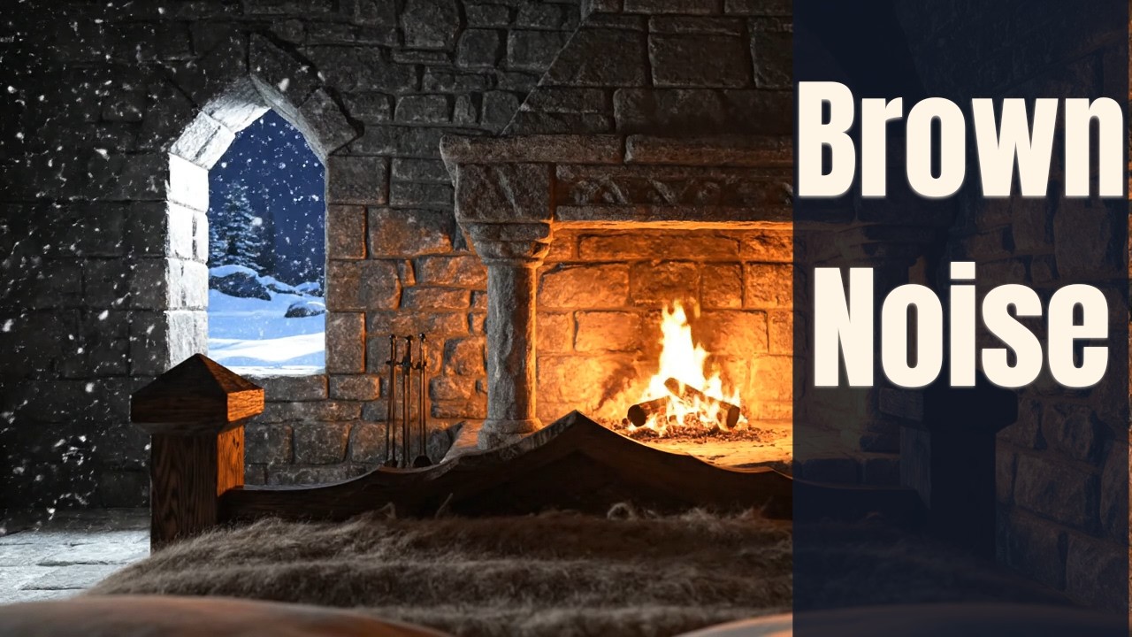 10H Cozy Fireplace with Snowfall & Brown Noise 🔥 Sleep, Study, Relax | Winter Cabin Ambience
