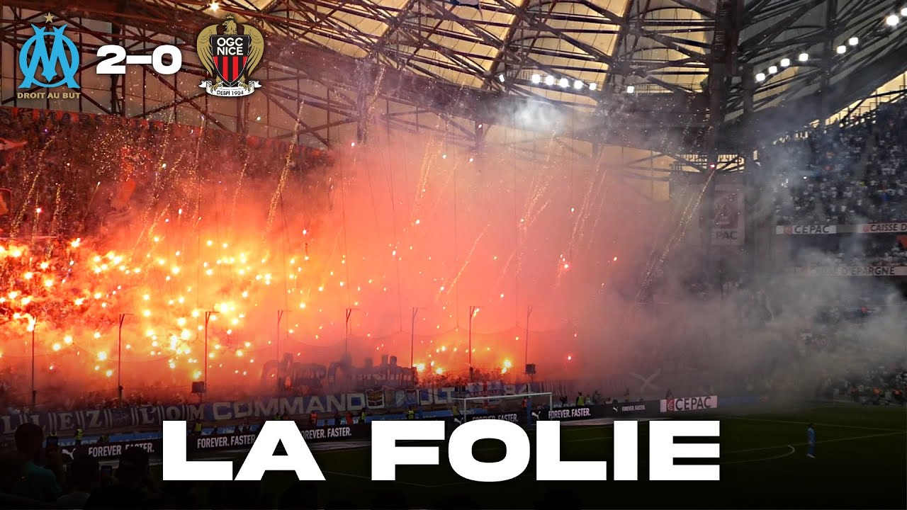 Les FEUX d'ARTIFICES et les CRAQUAGES de folie des virages du Vélodrome pendant OM - Nice • 4K