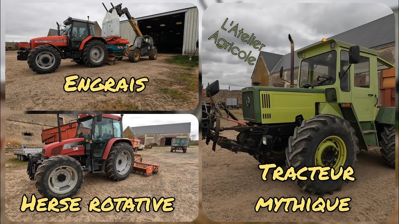 Le Massey 6270 à l'engrais, le CS 94 à la rotative et un Mercedes MB Track 1000 de passage