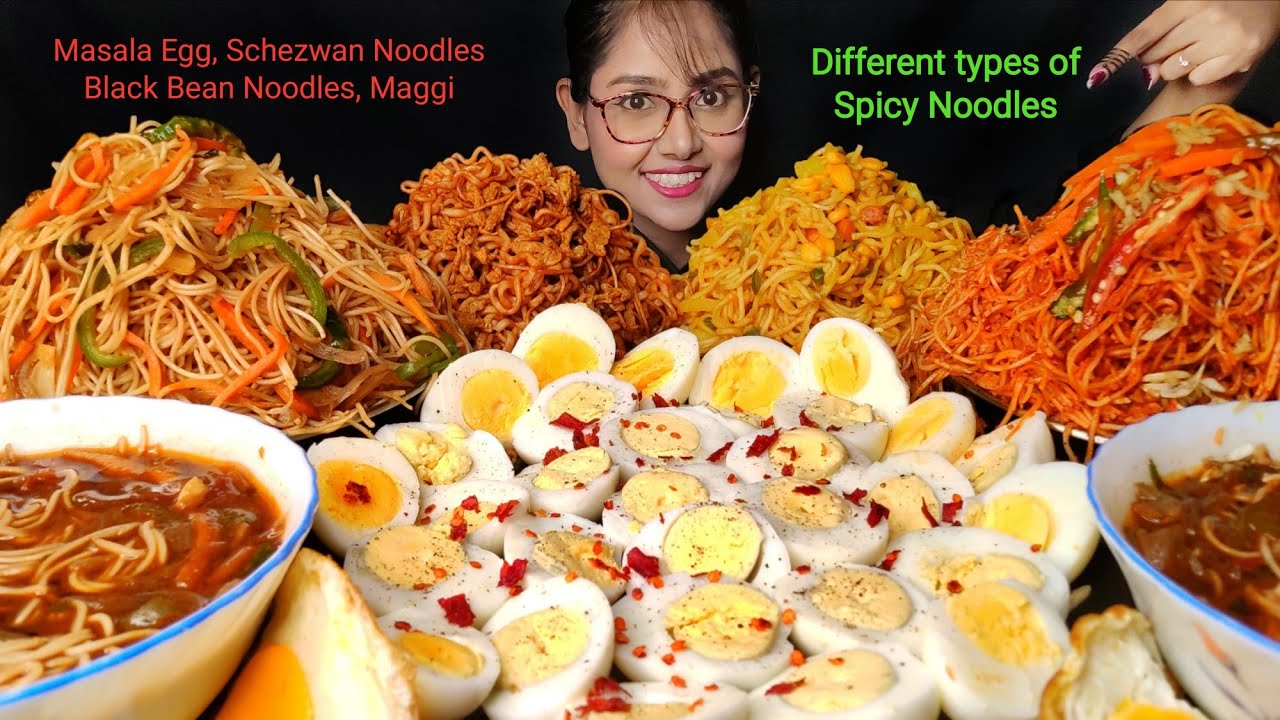 Eating Spicy Schezwan Noodles, Masala Maggi, Black Bean Noodles | Big bites | Asmr Eating | Mukbang