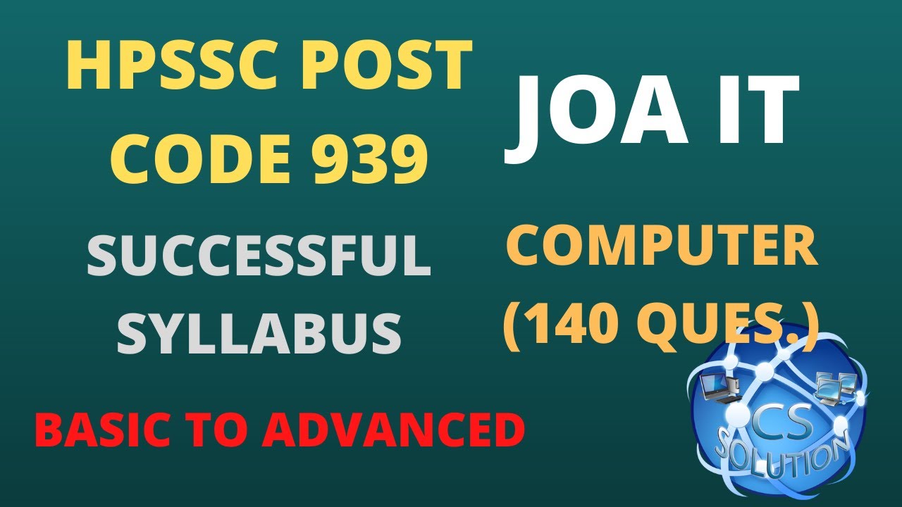 HPSSC 👉 JOA 939 DETAILED SYLLABUS FOR COMPUTER | 140 QUESTIONS  (100% SUCCESSFUL)🙏 #HPSSCJOA939 #joa