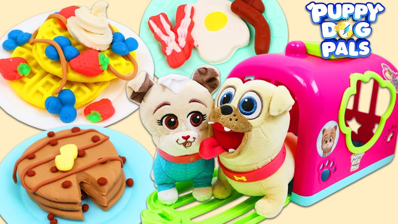 Feeding Puppy Dog Pals Rolly and Keia Play Doh Breakfast!