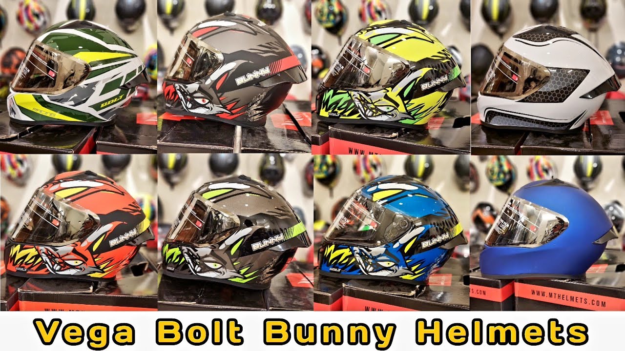Vega Bolt Budget Helmet Bunny, Rapid, Hyper & Macho graphic, Sena 50S, Sena M10 Parani BOOM, Sena 5S