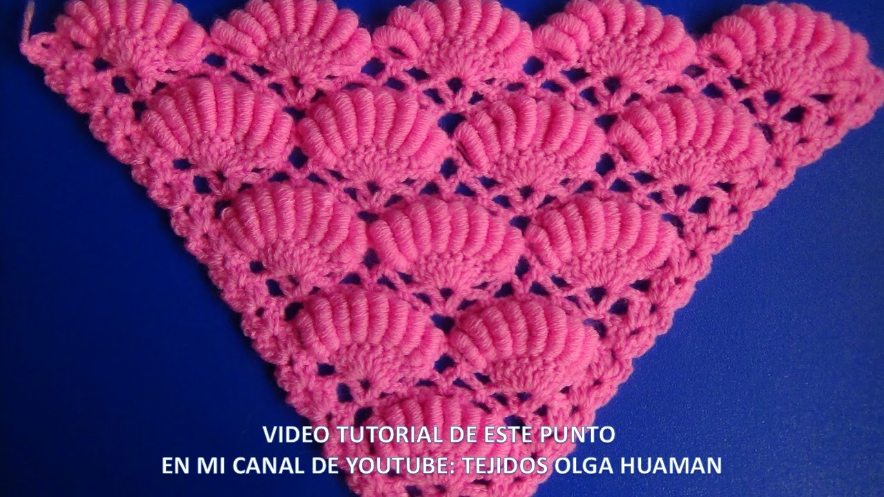 chal triangular tejido a crochet paso a paso en  punto ABANICOS DE ROCOCO paso a paso