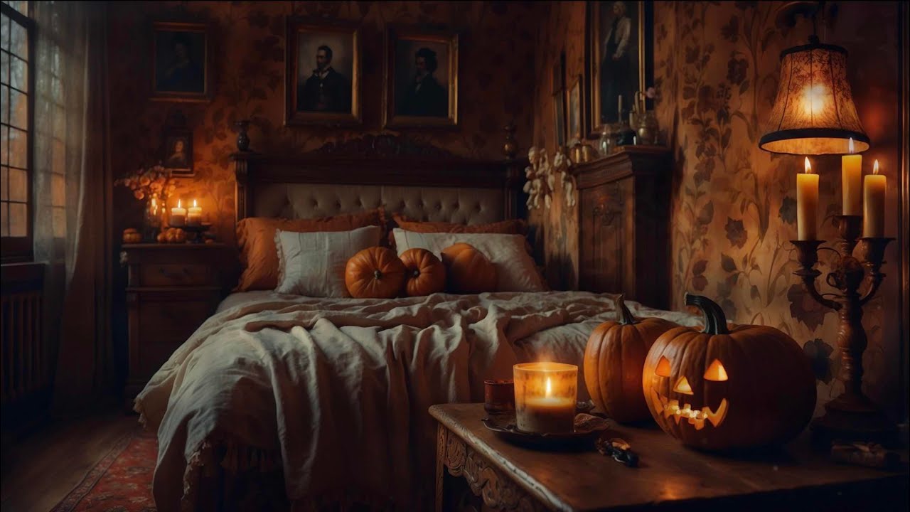 Cozy Fall Bedroom 🍁 with Jazz Ambient Music 🍂 and Soft Rain & Thunder Outside ✨ — 🍁Ambience & ASMR