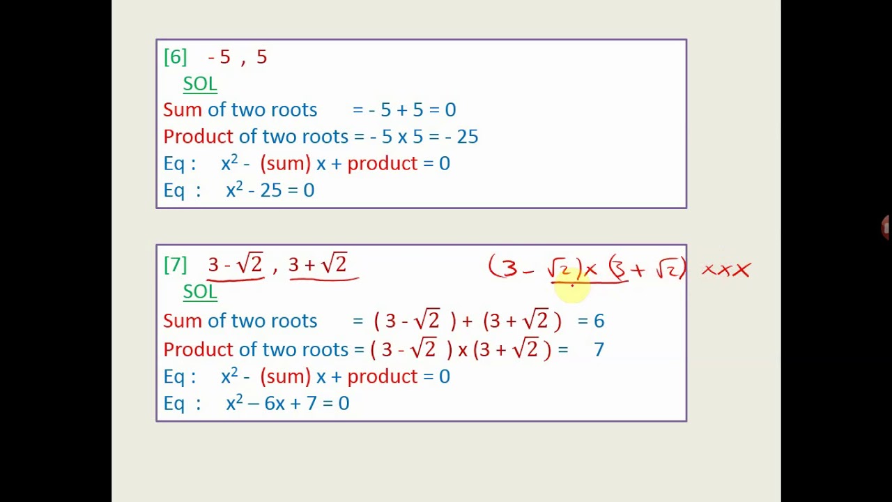 sec one - alg - lesson 4 - forming the quadratic equation - math - first term