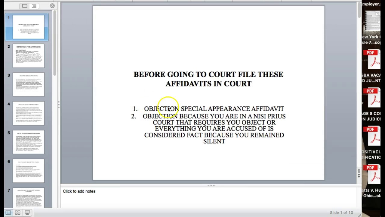 INSTRUCTIONS FOR FILING AFFIDAVITS BEFORE GOING TO COURT