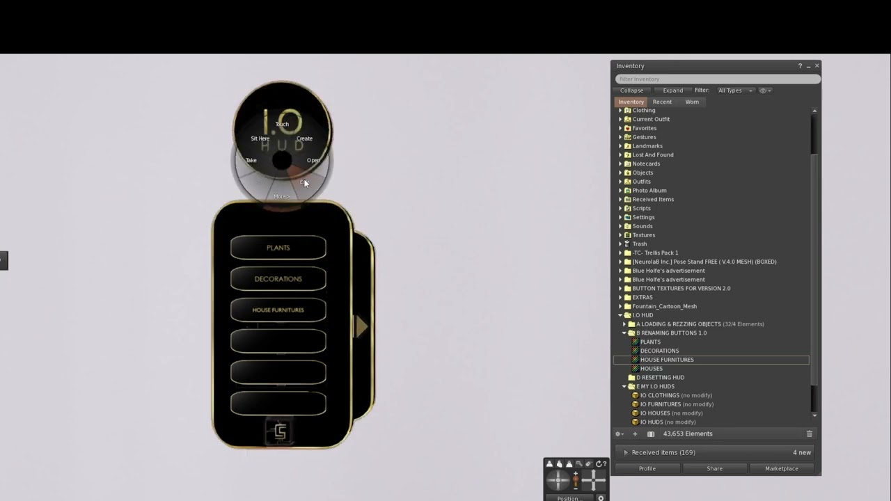 IO HUD INVENTORY ORGANIZER SYSTEM IN SECONDLIFE