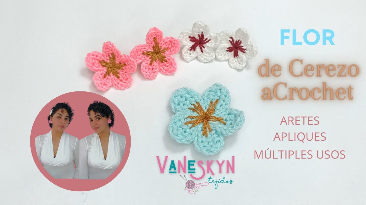 Como hacer unos aretes de🌺Flor de Cerezo🌺tejidos a Crochet diy