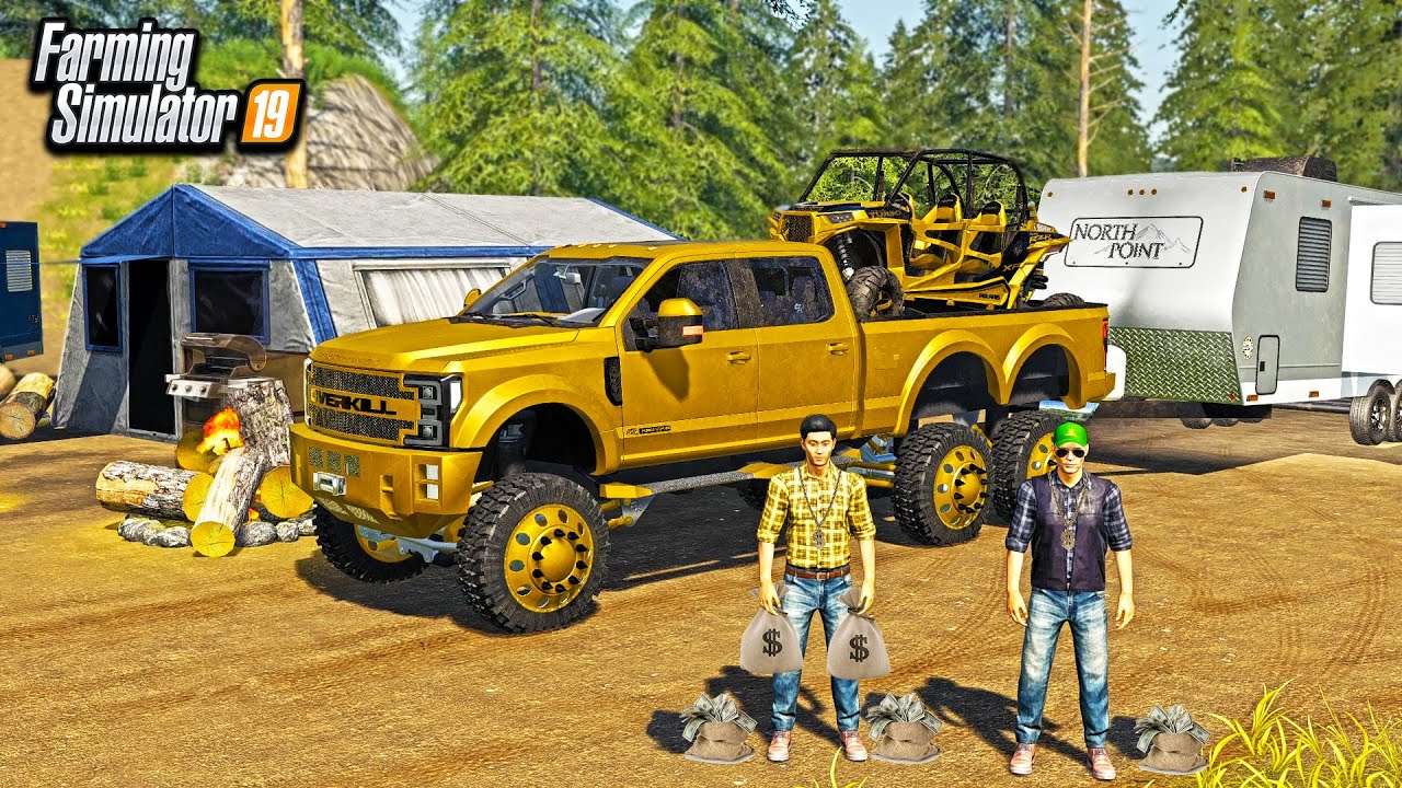 MR. CHOW COMES CAMPING! (BRINGS HIS $450,000 GOLD TRUCK) | FARMING SIMULATOR 2019